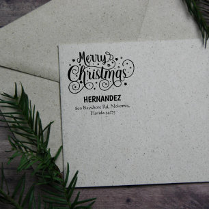 Merry Christmas (custom) Family, Address, Rubber Stamp