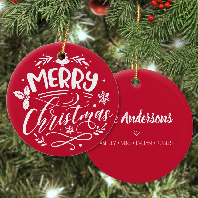 Merry Christmas Custom Family Name Holiday Ceramic Ornament (Creator Uploaded)