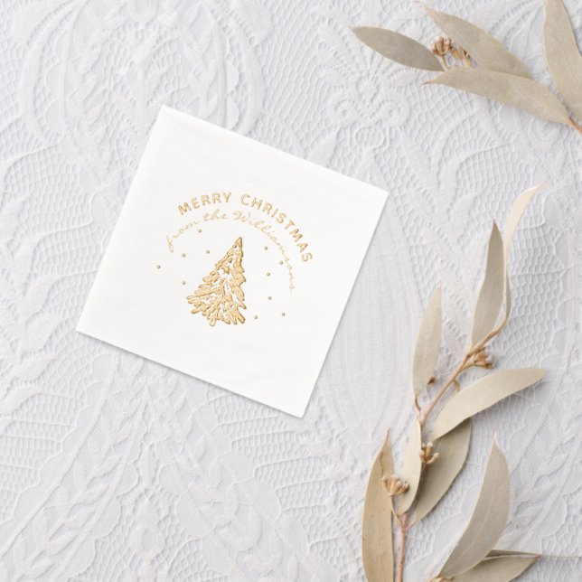 Merry Christmas Custom Family Name Pine Tree Foil Napkins (Insitu (wedding 2))