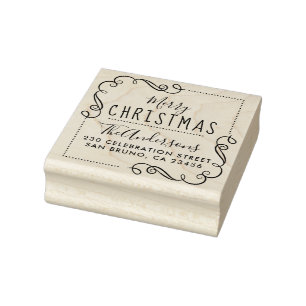 Merry Christmas Custom Family Name Return Address Rubber Stamp