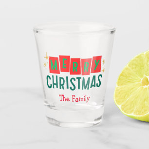Merry Christmas Custom Family Name Shot Glass