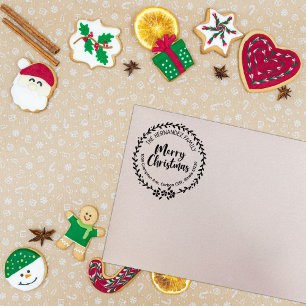 Merry Christmas, Custom Family Return Address Rubber Stamp
