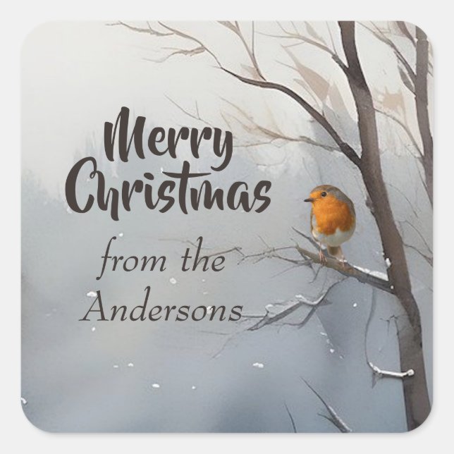 Merry Christmas Custom From the Name Robin Winter Square Sticker (Front)