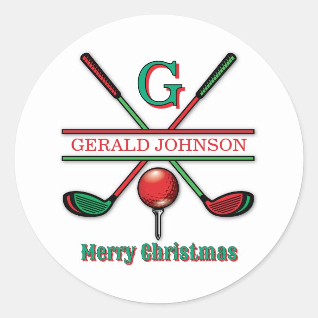 Merry Christmas Custom Golf Holiday Design Classic Round Sticker (Front)