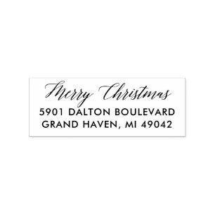 Merry Christmas Custom Holiday Return Address Rubber Stamp