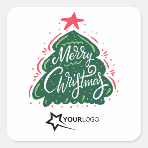 Merry Christmas Custom Logo Business Square Sticker