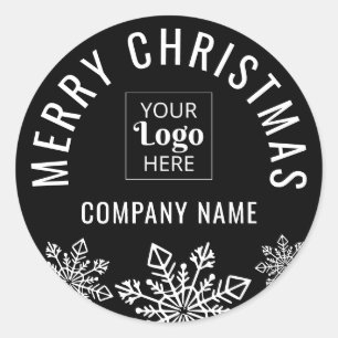 Merry Christmas Custom Logo Company Name Black   Classic Round Sticker