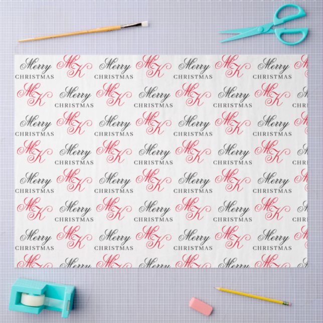 Merry Christmas Custom Monogram Initials Xmas Tissue Paper (Craft)