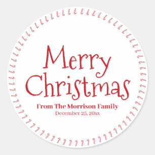 Merry Christmas custom name candy cane cute Classic Round Sticker