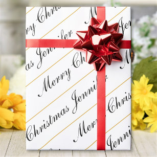 Merry Christmas Custom Name Chic Personalized Wrapping Paper