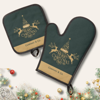 Merry Christmas Custom Name for Corporate Team Oven Mitt & Pot Holder Set