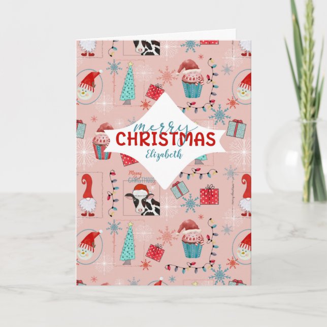 Merry Christmas Custom Name Fun Pattern Card (Front)