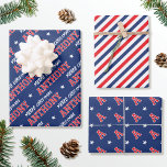 Merry Christmas Custom Name Monogram Navy Red  Wrapping Paper Sheet<br><div class="desc">Elevate your gift presentation this holiday season with a set of beautifully coordinated designs! Featuring three unique patterns in matching colours, that can be used individually or as a set. The first sheet is personalized with the recipient's name in classic block-style lettering. The 'Merry Christmas' phrase can also be customized...</div>