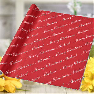 Merry Christmas Custom Name Red Chic Personalized Wrapping Paper