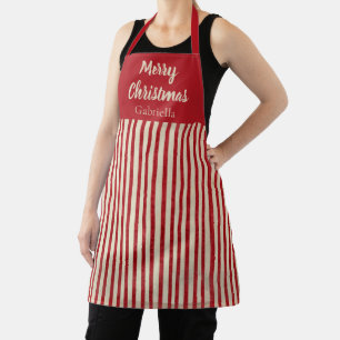 Merry Christmas custom name red stripe Apron