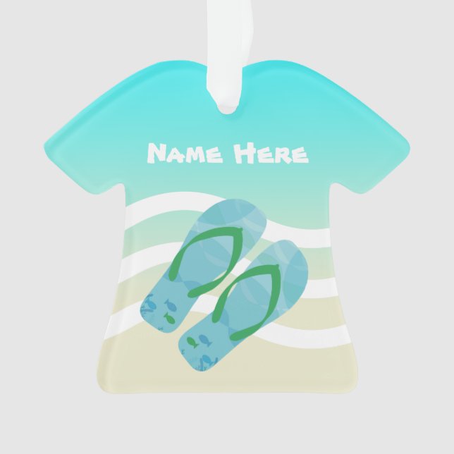 Merry Christmas Custom Name Tropical Beach Waves Ornament (Front)