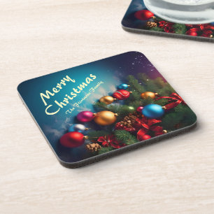 Merry Christmas Custom Personalize Text Coaster