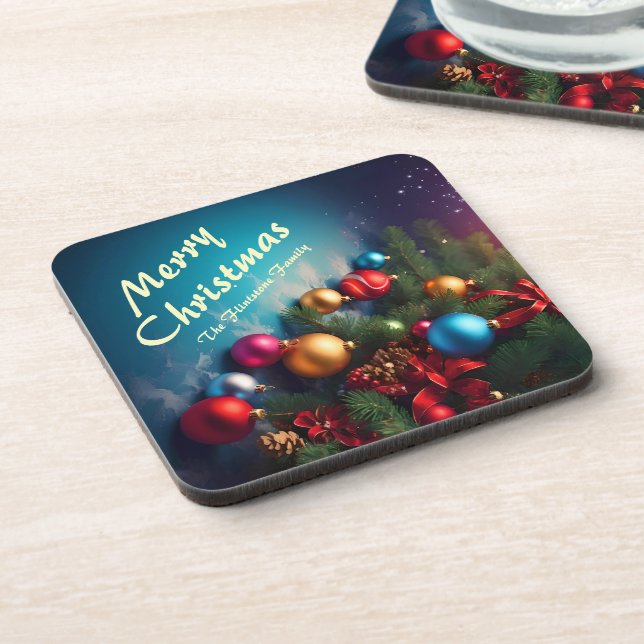 Merry Christmas Custom Personalize Text Coaster (Left Side)