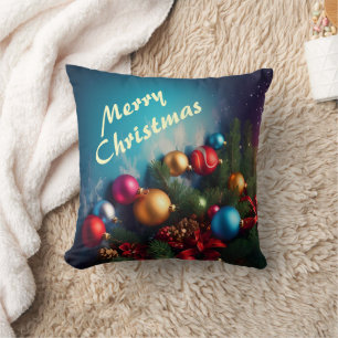 Merry Christmas Custom Personalize Text Throw Pillow