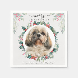 Merry Christmas Custom Pet Portrait Paper Napkin