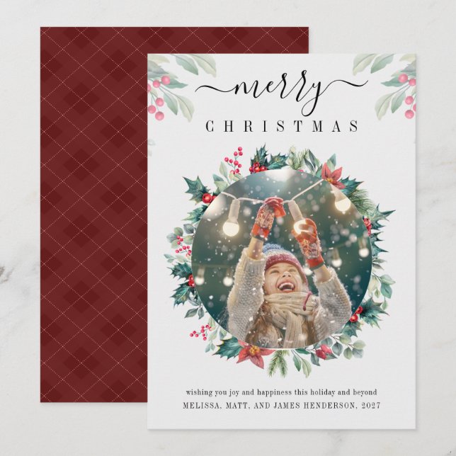 Merry Christmas Custom Photo Mistletoe Holiday Card (Front/Back)
