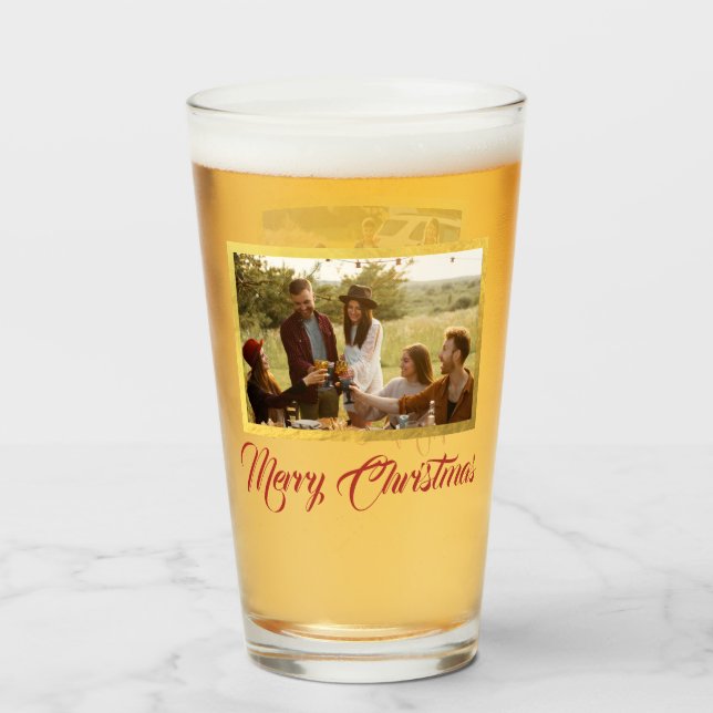 Merry Christmas Custom Photo Pint Glass (Front Filled)