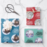 Merry Christmas Custom Photo Set of 3 Wrapping Paper Sheet<br><div class="desc">Photo wrapping paper - 3 designs in the set and you can customize each sheet with either the same or different photos. Personalize with pictures of who the gift is for or, who the gift is from; whichever you prefer. Each sheet is lettered with Merry Christmas in handwritten, ornate script...</div>