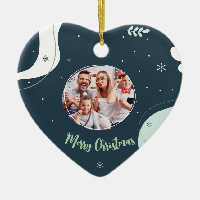 Merry Christmas custom Photo snow, pastel, heart Ceramic Ornament (Front)