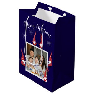 Merry Christmas Custom Photo with Funny Gnomes Medium Gift Bag