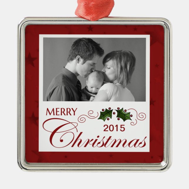 Merry Christmas custom photo/year Metal Ornament (Front)