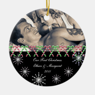 Merry Christmas Custom Picture Snowflakes Ceramic Ornament