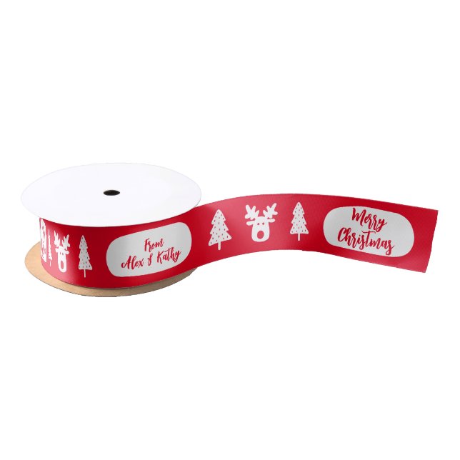 Merry Christmas Custom Red Decorated Satin Ribbon (Spool)