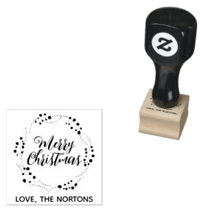Merry Christmas custom script rustic wreath cute Rubber Stamp