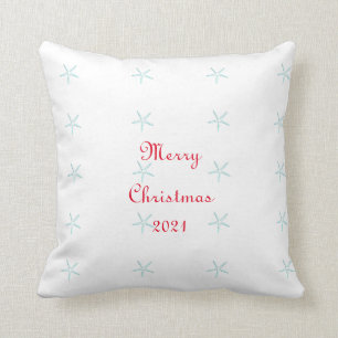 Merry Christmas Custom Starfish Picture Teal White Throw Pillow