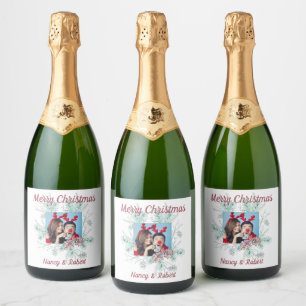 Merry Christmas Custom Text and Photo Sparkling Wine Label