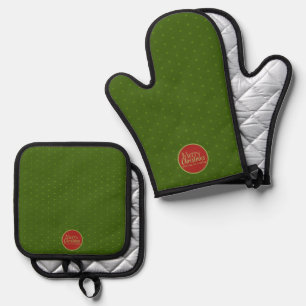 Merry Christmas Custom Text Green Oven Mitt & Pot Holder Set