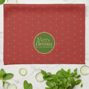 Merry Christmas Custom Text Red Kitchen Towel