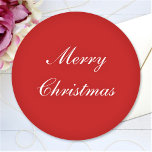 Merry Christmas Custom Text Simple Red Chic Classic Round Sticker<br><div class="desc">Customize the text and easily create your personalized sticker. Click CUSTOMIZE to change the background colour or the text colour. You can TRANSFER this DESIGN on other Zazzle products and adjust it to fit most of the Zazzle items. Standard Studio designs are made in high-resolution vector graphics for a professional...</div>