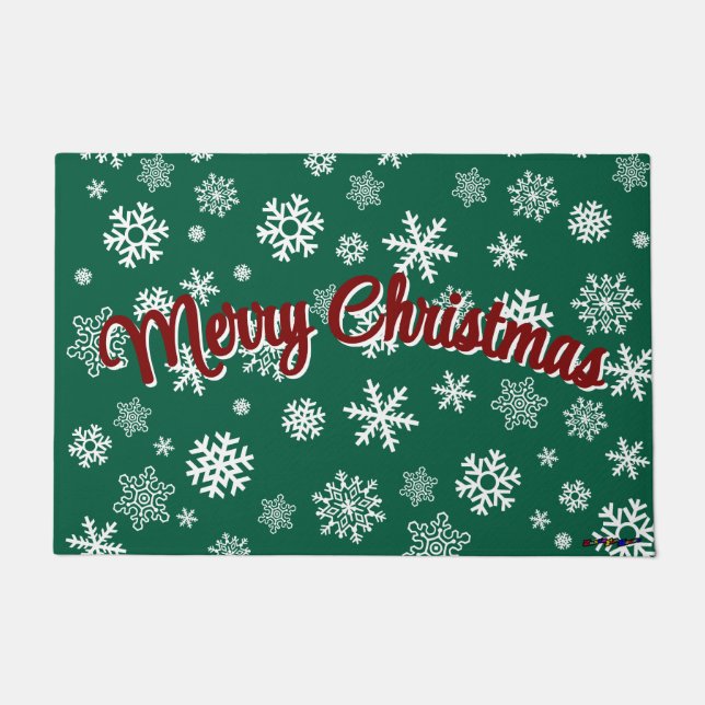 Merry Christmas Customizable Snowflakes Doormat (Front)