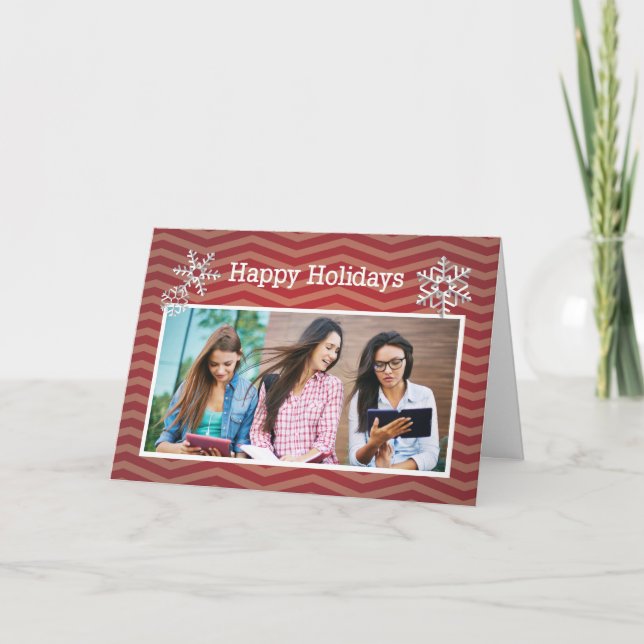 Merry Christmas Customized Photo Red Chevron, Zig Holiday Card (Front)