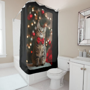 Merry Christmas Cut Cat with Christmas Tree Lights