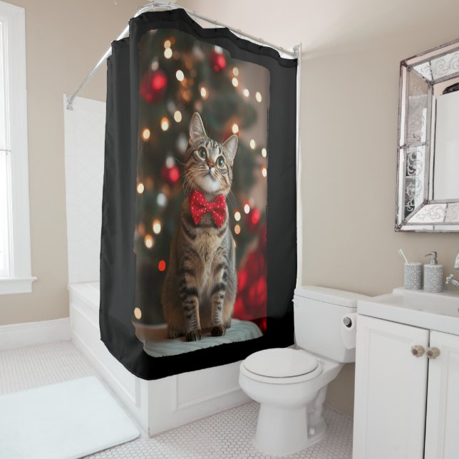Merry Christmas Cut Cat with Christmas Tree Lights (In Situ)