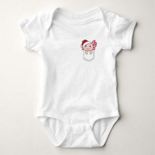 Merry Christmas Cute Axolotl In Breast Pocket Baby Bodysuit