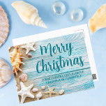 Merry Christmas Cute Beach Company Seashell Custom Postcard<br><div class="desc">A cute custom beach business holiday postcard for a tropical island company. Customize this pretty teal blue wood and seashell photography Christmas postcard with your seaside corporation name or other coastal professional text.</div>