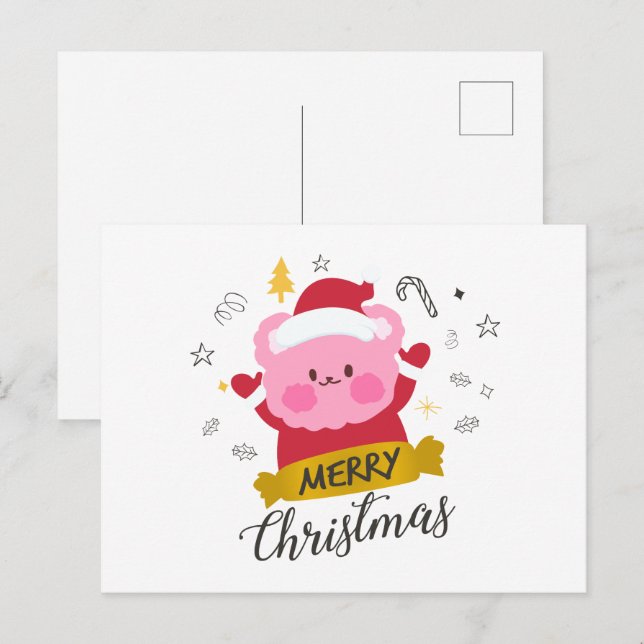 merry christmas cute bear cartoon  postcard (Front/Back)