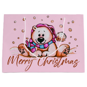 Merry Christmas Cute Bear  Large Gift Bag