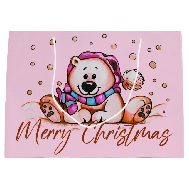 Merry Christmas Cute Bear  Large Gift Bag (Front)