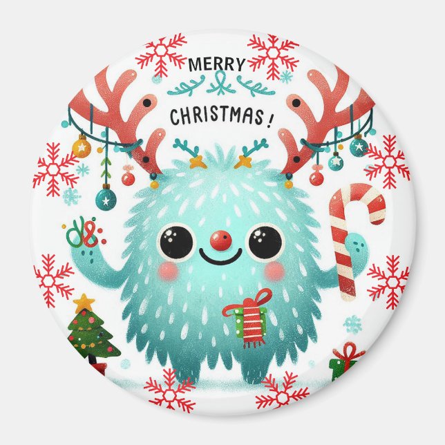 Merry Christmas Cute blue monster  Magnet (Front)