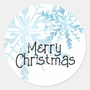 Merry Christmas Cute Blue Snowflake Classic Round Sticker