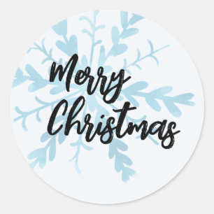 Merry Christmas Cute Blue Snowflake Classic Round Sticker